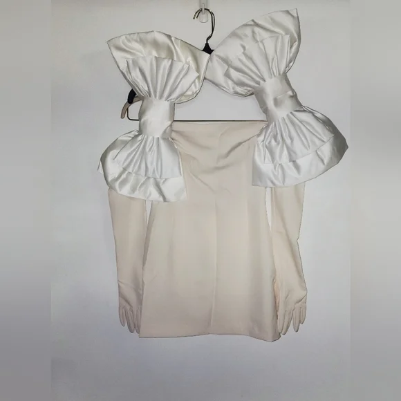 NWT-MISCREANTS Crepe Cupid Dress With Bows In Ivory Sz UK 8, US 4 - Picture 3 of 5